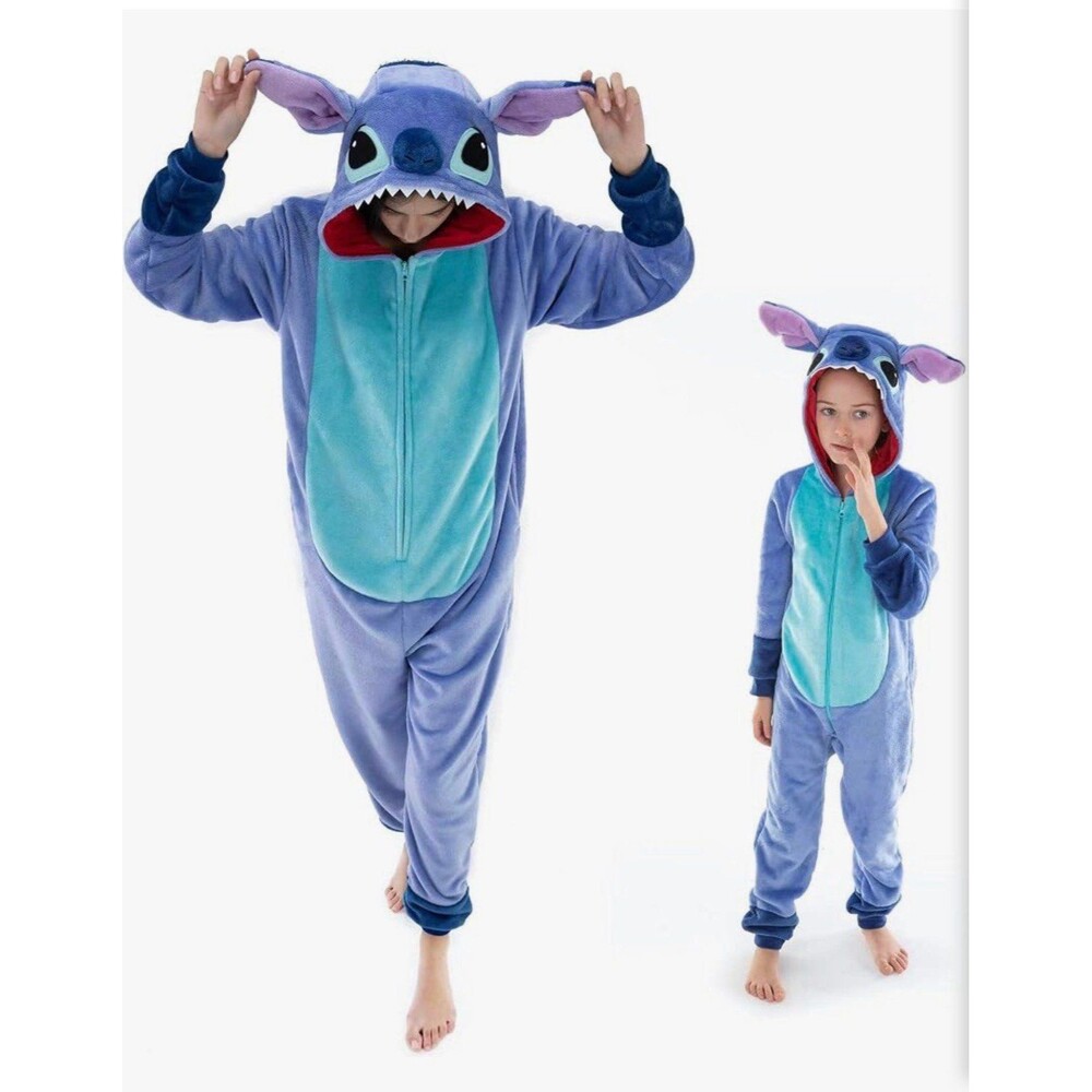 Unisex Adult Stitch Onesie Pajamas Flannel Cosplay Halloween Costume small